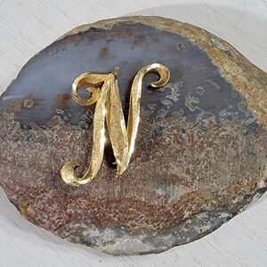 Mamselle Gold-Tone Cursive Initial Letter N Vintage Brooch Pin